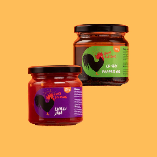 Pasiūlymas: Čili džemas ir traškus pipirų aliejus Spicy Blessing